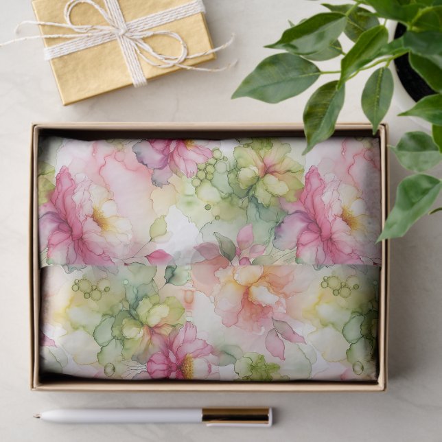 Pastel Flower Alcohol Ink Illustration Large Print Tissue Paper (Gift)