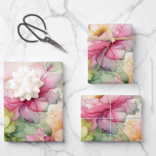 Pastel Flower Alcohol Ink Illustration Large Print Wrapping Paper Sheet