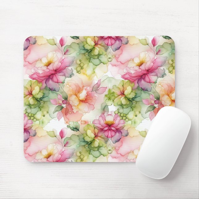 Pastel Flower Alcohol Ink Illustration  Mouse Mat (With Mouse)