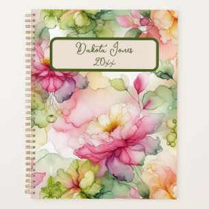 Pastel Flower Alcohol Ink Illustration Personalise Planner