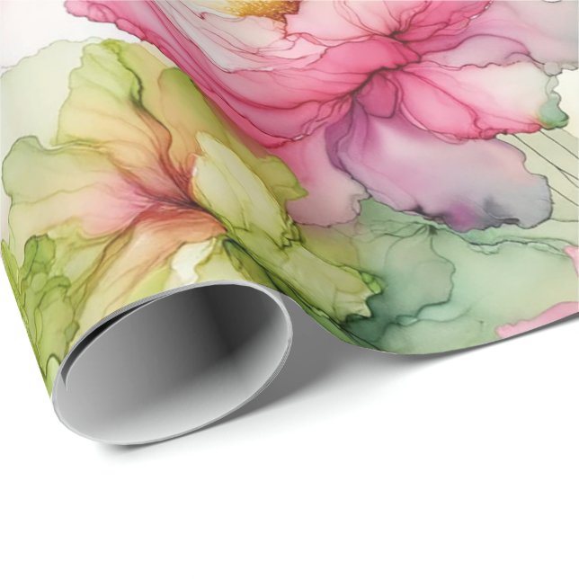 Pastel Flower Alcohol Ink Illustration Print Wrapping Paper (Roll Corner)