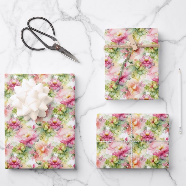 Pastel Flower Alcohol Ink Illustration Small Print Wrapping Paper Sheet (Front)