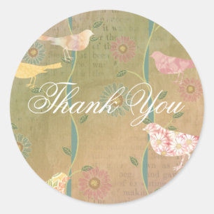 Pastel Flower Birds Thank You Round Sticker