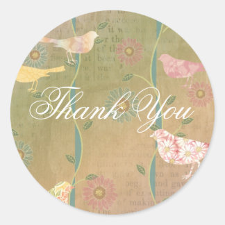 Pastel Flower Birds Thank You Round Sticker