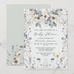 Pastel Flower Butterfly Lavender Baby Girl Invitation