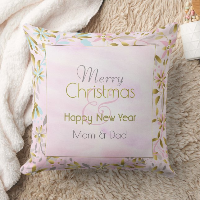 Pastel Flower Christmas Throw Pillow (Blanket)