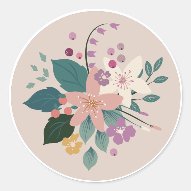 Pastel Flower Classic Round Sticker (Front)