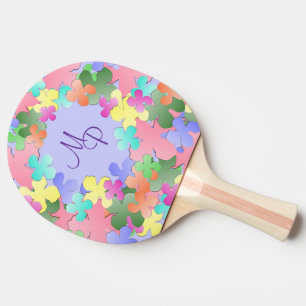Pastel Flower Collage Monogrammed Ping Pong Paddle