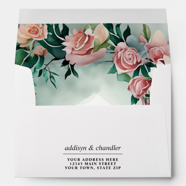 Pastel Flower Elegance: Sage Green Floral Wedding Envelope (Back (Bottom))