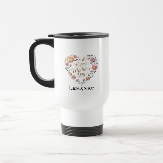 Pastel Flower Floral Happy Mother Day Gift Coffee Travel Mug (Left)
