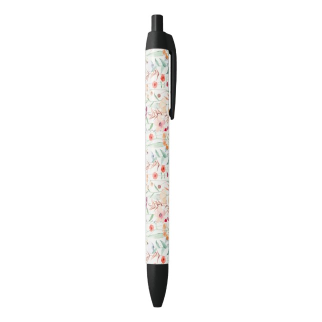 Pastel Flower Garden Pattern Black Ink Pen (Bottom (Vertical))