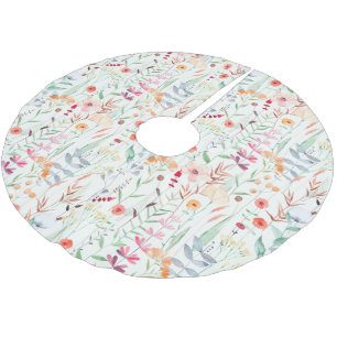 Pastel Flower Garden Pattern Brushed Polyester Tree Skirt