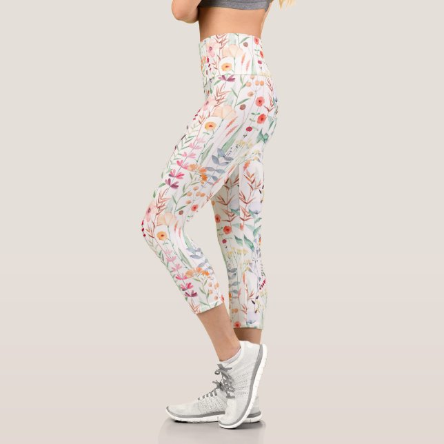 Pastel Flower Garden Pattern Capri Leggings (Left)