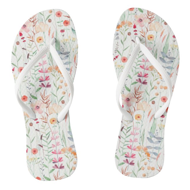 Pastel Flower Garden Pattern Flip Flops (Footbed)