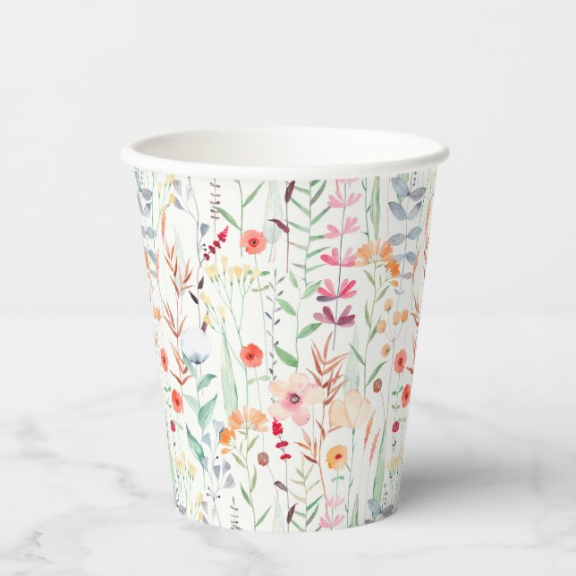 Pastel Flower Garden Pattern Paper Cups (Front)