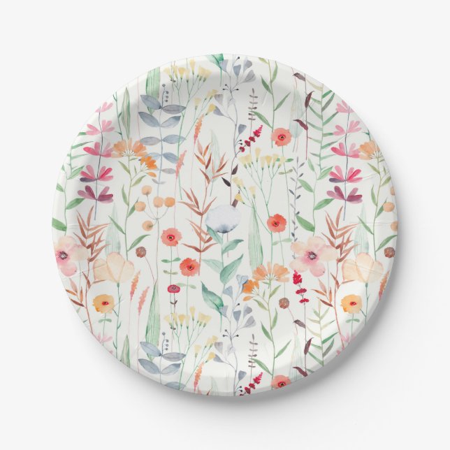 Pastel Flower Garden Pattern Paper Plate (Front)