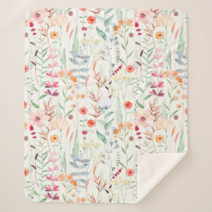 Pastel Flower Garden Pattern Sherpa Blanket