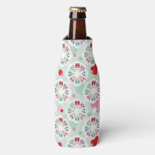 pastel flower owl background pattern bottle cooler