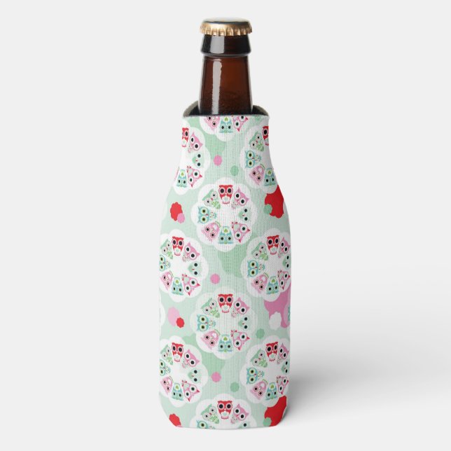 pastel flower owl background pattern bottle cooler (Bottle Front)