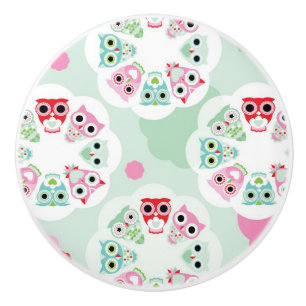 pastel flower owl background pattern ceramic knob