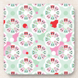 pastel flower owl background pattern coaster