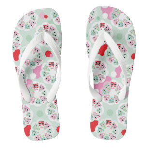 pastel flower owl background pattern flip flops