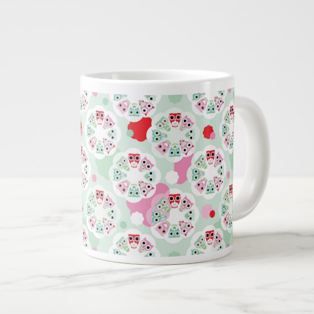 pastel flower owl background pattern large coffee mug (Front Right)