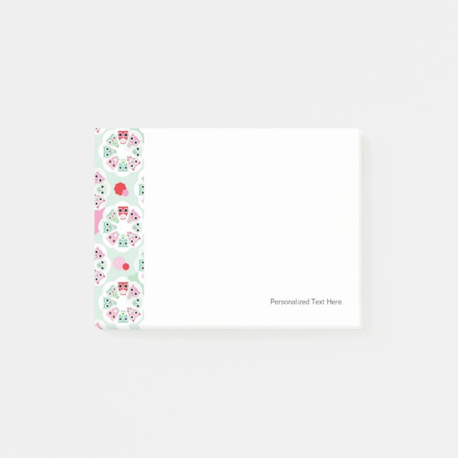 pastel flower owl background pattern post-it notes (Front)