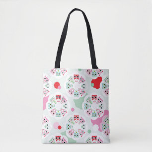 pastel flower owl background pattern tote bag