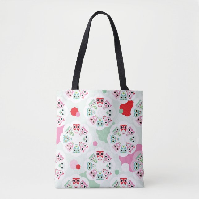 pastel flower owl background pattern tote bag (Front)