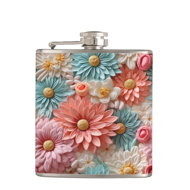 Pastel Flower Pattern Hip Flask (Front)