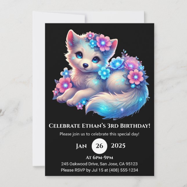 Pastel Flower Pup Birthday Invitation (Front)