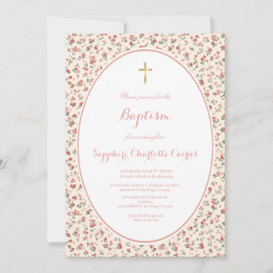 Pastel Flower Watercolor Girl Baptism Invitation