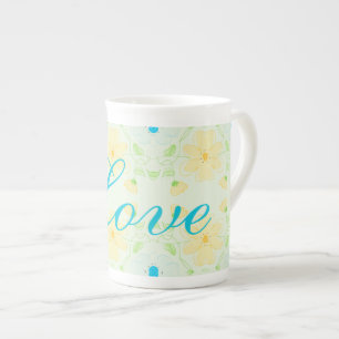Pastel Flowered China Mug With Blues