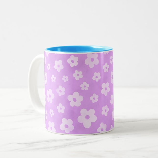 Pastel flowered two toned coffee and tea mug (Front Left)