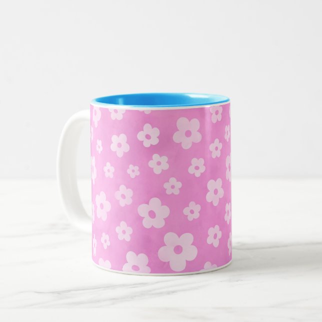 Pastel flowered two toned coffee and tea mug (Front Left)