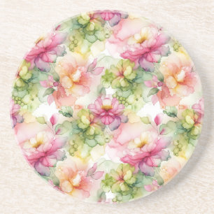 Pastel Flowers Alcohol Ink Illustration Coaster