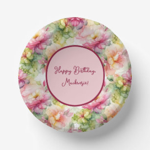 Pastel Flowers Alcohol Ink Illustration Customise Paper Plate