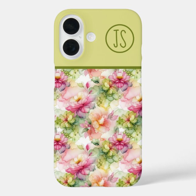 Pastel Flowers Alcohol Ink Illustration Monogram Case-Mate iPhone Case (Back)