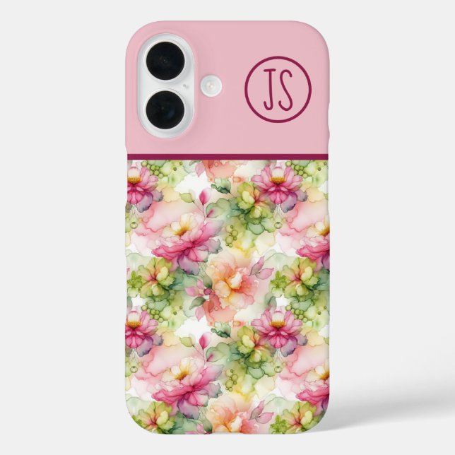 Pastel Flowers Alcohol Ink Illustration Monogram Case-Mate iPhone Case (Back)
