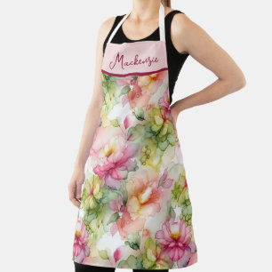 Pastel Flowers Alcohol Ink Illustration Pink Apron