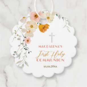 Pastel flowers and greenery First Holy Communion  Favour Tags