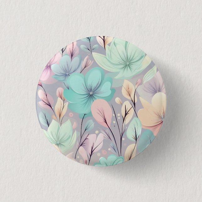 Pastel Flowers and Leaves on Purple Background 3 Cm Round Badge (Front)