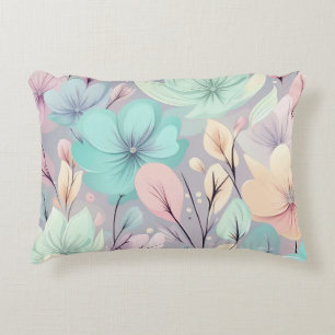 Pastel Flowers and Leaves on Purple Background Decorative Cushion