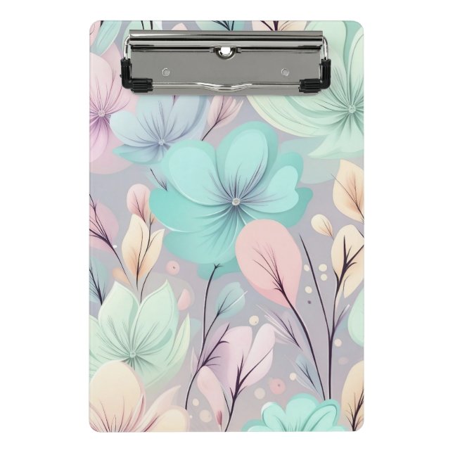 Pastel Flowers and Leaves on Purple Background Mini Clipboard (Front)