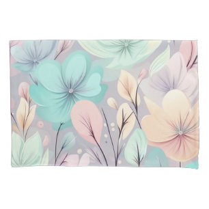 Pastel Flowers and Leaves on Purple Background Pillowcase