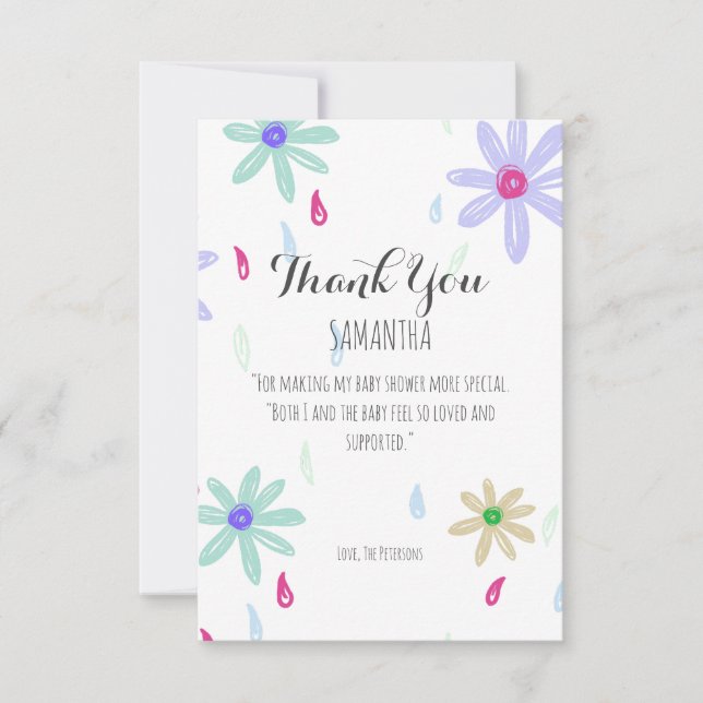 Pastel Flowers | Authentic Hand Drawn Baby Shower  Thank You Card (Front)