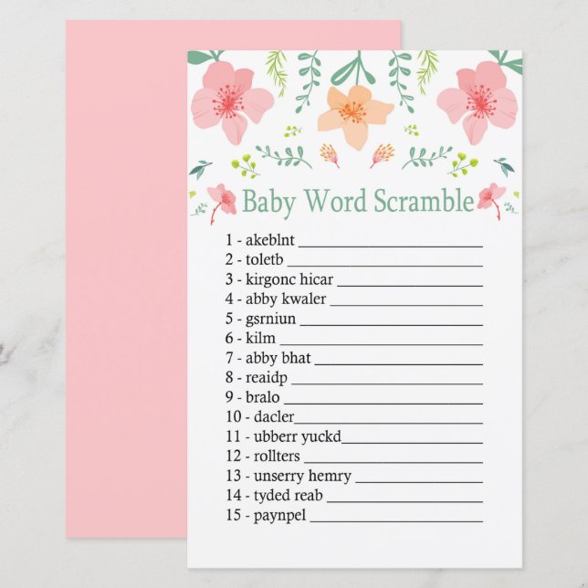 Pastel flowers Baby word scramble game (Front/Back)