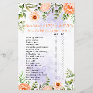 Pastel Flowers Birthday Ever or Never Game
