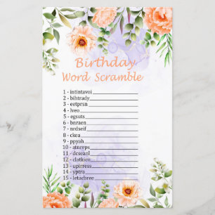 Pastel Flowers Birthday Word Scramble Game